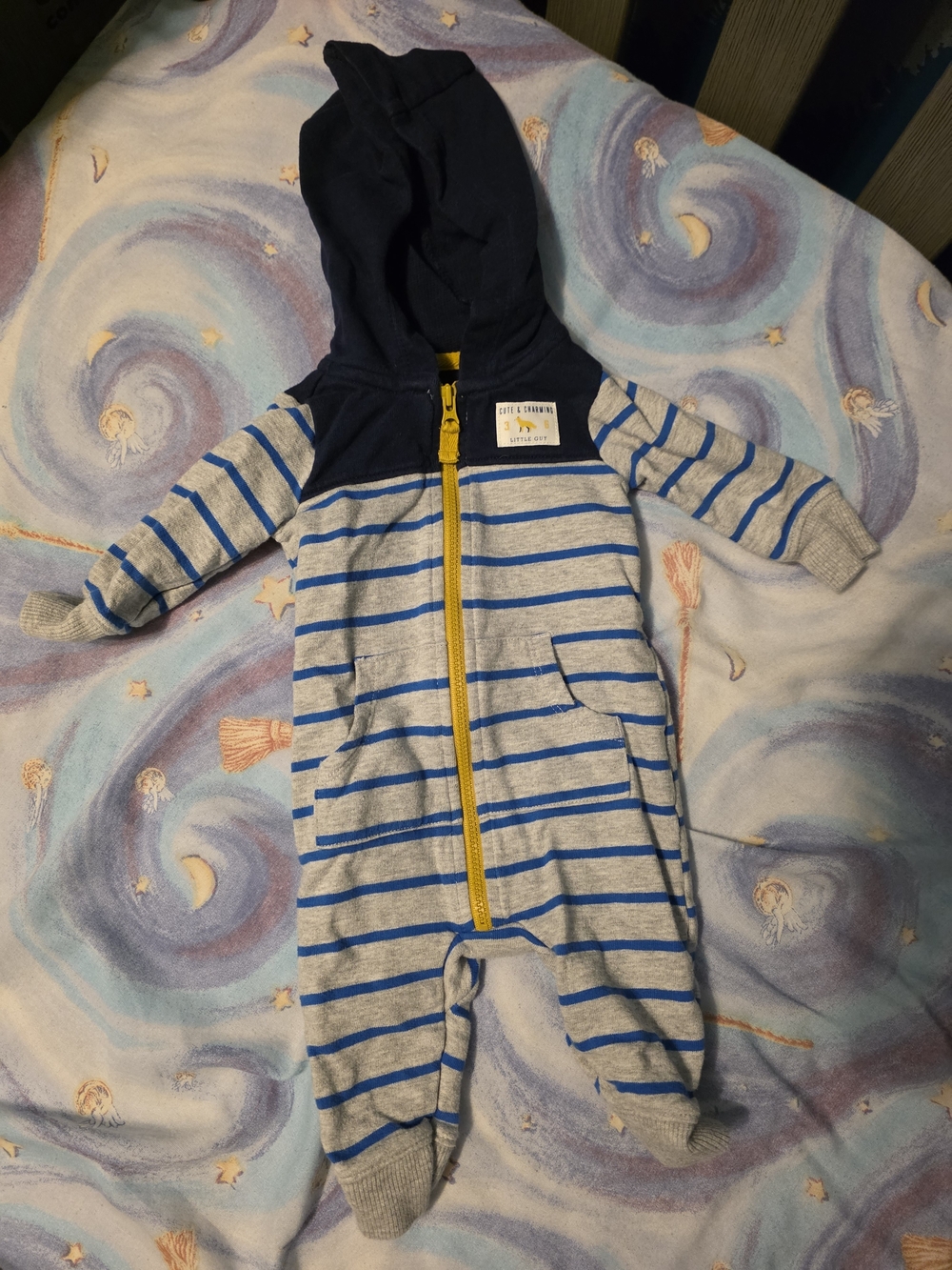 Baby Hooded One-Piece with Yellow Zip